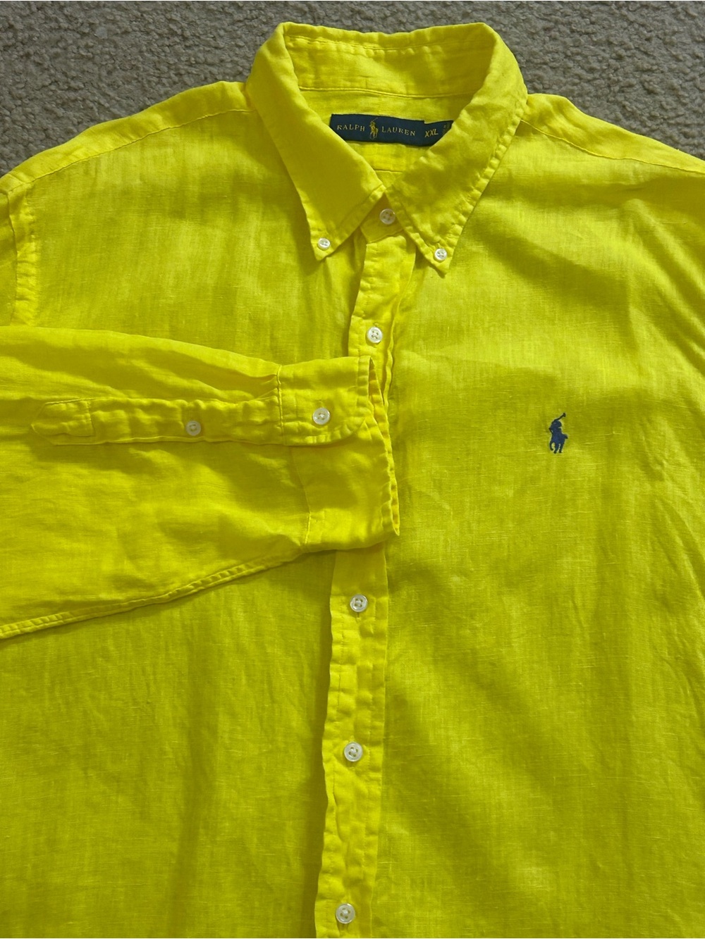 Polo Ralph Lauren 100% Linen Long Sleeve Button Down Shirt Men XXL Yellow Pony